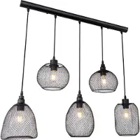 Globo Lighting Hängeleuchte Metall schwarz, Metall schwarz, Kabel PVC schwarz, Höhe kürzbar, 5 unterschiedliche Schirme, DM: 15cm bis 20cm, LxBxH: 890x200x1200mm, exkl. 5x E27 60W 230V