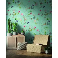 Living Walls Fototapete "The Wall" floral geblümt glatt Fototapete Blume Tapete Landhaus Türkis Tapeten Wohnzimmer Design Büro