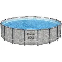 Bestway Steel Pro MAX Aufstellpool Komplett-Set mit Filterpumpe Ø 549 x 122 cm, Steinwand-Optik (Cremegrau), rund