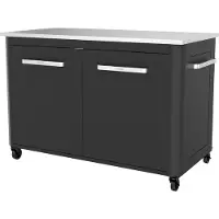 Cozze Outdoor-Arbeitstisch, für mobile Außenküche, Schrank mit 4 Rollen, 90.5 x 127.4 x 67 cm, Edelstahl, schwarz
