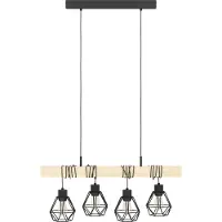 Eglo TOWNSHEND 5 Hängeleuchte Hängelampe Pendellampe Pendelleuchte - L70 x B20 x H110 cm - schwarz, braun - 4X60W exkl. - IP20