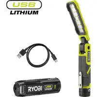 Ryobi 4 V USB Akku-Stableuchte, klappbar, 650 Lumen, inkl. 1 x 4 V 2,0 Ah Lithium Akku und Ladegerät