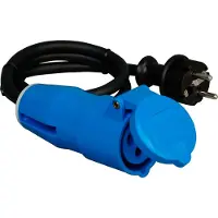 Kopp Caravan-Adapterleitung: Eingang: Schutzkontakt-Stecker (16A, 250V), Ausgang: Caravan-Kupplung mit Klappdeckel (3p, 16A, 250V, 6h)