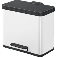 Hailo Öko duo Plus L Tret-Mülltrenner - freistehender 17+9 Liter Doppelmülleimer aus Stahlblech - Mülltrennsystem mit soft close Deckel - 2-fach Abfalltrenner für die Küche - Weiß
