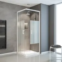 Schulte Eckeinstieg Schiebetür Sunny ExpressPlus 90 x 90 cm Dekor Dezent light Profilfarbe alpinweiß