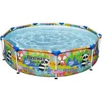 Bestway Steel Pro Frame Pool ohne Pumpe Ø 274 x 66 cm, buntes Panda- und Fuchs-Design, rund