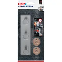 TESA Powerbutton Hakenleiste Classic, Edelstahl, 2 oder 3 Haken, hält bis max. 12 kg, 3 Haken