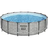 Bestway Steel Pro 5619E, Gerahmter Pool, Leiter, Grau, 67,4 kg