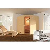 Weka Sauna "Massivholzsauna VALIDA Eck 2", Blockbohlen, Eckeinstieg, moderne Ganzglastür