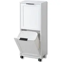 Kesper Küchenwagen mit 2 Abfalleimern - Mülleimer – 2 Klappfächer – weiß – – 2 Rollen feststellbar – 36 x 24 x 94 cm – Mülltrennung – 2553013