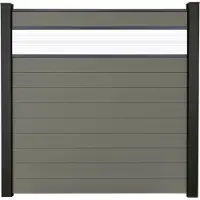 GROEN & JANSSEN Zaun Hauptelement GroJa Flex Stecksystem ohne Pfosten mit Designelement 30er Glaseinsatz 180 x 180 cm grau
