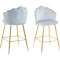 SalesFever Muschel-Barhocker | 2er-Set | Bezug Samt-Stoff | Metallgestell goldfarben | B 52 x T 54 x H 100 cm | hellgrau
