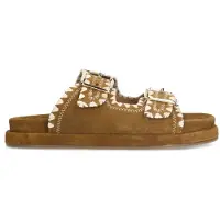 Manfield Cognacfarbene Veloursleder-Sandalen mit Schnalle | Größe 39
