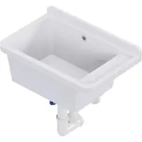QLS Ausgussbecken 50x34 cm aus Kunststoff mit Siphon Weiß Garage Werkstatt 11122