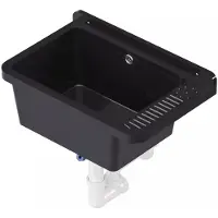 QLS Ausgussbecken 50x34 cm aus Kunststoff mit Siphon Schwarz Garage Werkstatt 11121