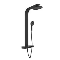 Safety Jogger SCHÜTTE Duschpaneel SAMOA RAIN, Regendusche mit Thermostat und Glasablage, Handbrause mit 3 Funktionen, Duschbrause Schwarz matt