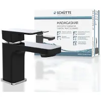 Schutte Waschtischarmatur MADAGASKAR, Mischbatterie mit Pop-Up Ventil, Einhebelmischer Badezimmer, Wasserhahn Bad Schwarz matt/Chrom