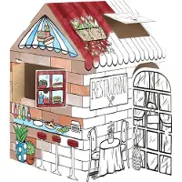 BANKERS BOX Spielhaus Restaurant/Candyshop, XXL ausmalbares Kinderhaus aus Wellpappe, FSC, B 813 x T 813 x H 1213 mm, ab 3 Jahren, weiß