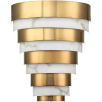 HINKLEY LED Wandlampe, Stahl, Messing, rund Alabaster, H 35,7 cm
