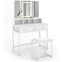 Vicco Schminktisch Mavida Weiß 90 cm mit LED-Spiegel und Hocker, Model 53022