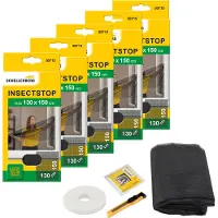 SCHELLENBERG 5er Pack 50715 Fliegengitter für Fenster, Insektenschutz ohne bohren, zuverlässiger Schutz gegen Mücken, Fliegen und Insekten mit Befestigungsband, 130 x 150 cm, anthrazit
