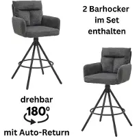 OTTO Barhocker "Sofia", grau (grau, schwarz), B:54cm H:103,5cm T:60cm, Hocker, Barhocker, Komfortsitzhöhe 70 cm, 180drehbar Auto Return funktion