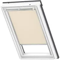 Velux Verdunklungsrollo "DKL 4556S" verdunkelnd ohne Bohren in Führungsschienen Stoff sandbeige mit weißen Führungsschienen & Griffleiste