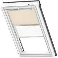 Velux Vorteils-Set Verdunkelungsrollo uni beige und Faltstore Plissee weiß manuell Rahmen aluminium DFD C02 4556S