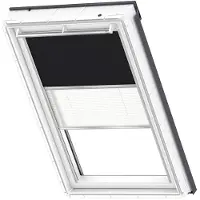 Velux Vorteils-Set Verdunkelungsrollo uni schwarz und Faltstore Plissee weiß manuell Rahmen aluminium DFD P10 3009S