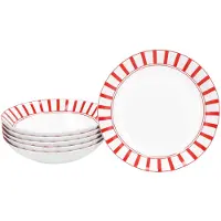 MamboCat Split rot 6er Set Suppenteller 450ml Porzellan 6 Pers Teller tief Pasta Streifen