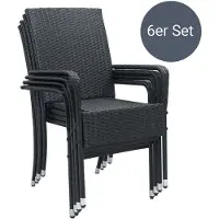 Juskys Polyrattan Gartenstühle Yoro 6er Set - mit Armlehnen & Rückenlehne - 6 Stühle stapelbar - Rattan Stuhl Garten - Stapelstuhl Schwarz