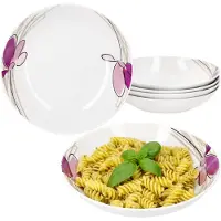 MamboCat 6er Set Viola Suppenteller 450ml Porzellan 6 Personen tiefe Teller Pasta Blumen