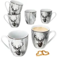 MamboCat 6er Set Alois Kaffeebecher 350ml Porzellan-Tassen 6 Personen Hirsch Tee Kakao