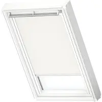 Velux Verdunklungsrollo "DKL 1025SWL" verdunkelnd ohne Bohren in Führungsschienen Stoff weiß mit alufarbenen Führungsschienen & Griffleiste