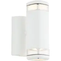 Brilliant zeitose weiße Außenwandleuchte JANDY | Up/Down Light | dimmbar mit geeignetem Leuchtmittel | 2x GU10 Fassung max. 18W | Metall/Glas | IP44