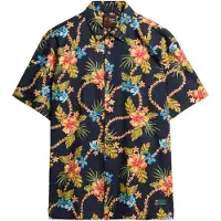 Superdry für Herren. M4010947A Marineblaues Hemd mit Hawaii-Print (M), Lässig, Modal, Kurzarm