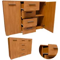 Matkam Kommode Helena B120 x H84,5 x T35 cm, Sideboard mit 4 Schubladen und 2 Fächer mit Türen, ideal für Büro, Diele, Wohnzimmer (Erle)