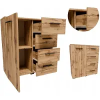 Matkam Kommode Helena B80 x H84,5 x T35 cm, Sideboard mit 4 Schubladen und 1 Fächer mit Türen, ideal für Büro, Diele, Wohnzimmer (Wotan Eiche)