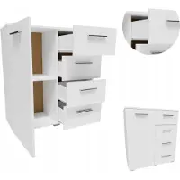 Matkam Kommode Helena B80 x H84,5 x T35 cm, Sideboard mit 4 Schubladen und 1 Fächer mit Türen, ideal für Büro, Diele, Wohnzimmer (Weiß)