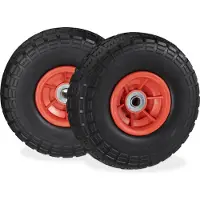 Relaxdays 2x Sackkarrenrad, pannensichere Vollgummireifen, 4.1/3.5-4", 16 mm Achse, bis 150 kg, 260x85 mm, schwarz-rot