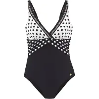 LASCANA Badeanzug , Damen, Gr. 36, Cup B, schwarz (schwarz, creme), Recycling-Polyamid, gepunktet, Badeanzüge Badeanzug, mit süßen Tupfen, Topseller