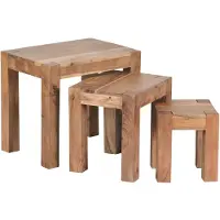 Wohnling 3er Set MUMBAI Satztisch Massiv-Holz Akazie Wohnzimmer-Tisch Landhaus-Stil Beistelltisch dunkel-braun Naturholz