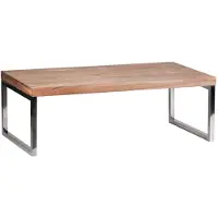 Wohnling Couchtisch GUNA Massiv-Holz Akazie 120 cm breit Wohnzimmer-Tisch Design dunkel-braun Landhaus-Stil Beistelltisch