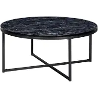 Wohnling Couchtisch 80x36x80 cm mit Marmor Optik Schwarz Wohnzimmertisch mit Metall-Gestell Sofatisch Rund Tisch Wohnzimmer Beistelltisch
