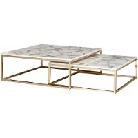 Wohnling Design Couchtisch 2er Set Weiß Marmor Optik Eckig Couchtische 2-teilig Tischgestell Metall Gold Edle Wohnzimmertische Moderne Satztische