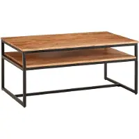Wohnling Couchtisch 100x60x45 cm Massivholz Metall Sofatisch Wohnzimmertisch Akazie Stubentisch Industrial mit Stauraum Holztisch Kaffeetisch Massiv