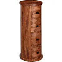 Wohnling Design Sideboard Sheesham Massivholz 35x85x35 cm Schränkchen mit 4 Schubladen Schmaler Beistellschrank Massiv Mini Kommode Rund