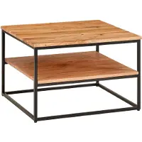 Wohnling Couchtisch 60x60x41 cm Massivholz Metall Sofatisch Wohnzimmertisch Akazie Stubentisch Industrial mit Stauraum Holztisch Quadratisch