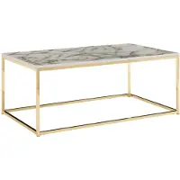 Wohnling Couchtisch 100x60x40 cm mit Marmor Optik Weiß / Gold Wohnzimmertisch mit Metall-Gestell Sofatisch Eckig Tisch Wohnzimmer Beistelltisch