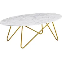 Wohnling Couchtisch 120x40x60 cm mit Marmor Optik Weiß Wohnzimmertisch mit Metall-Gestell Sofatisch Oval Tisch Wohnzimmer Loungetisch